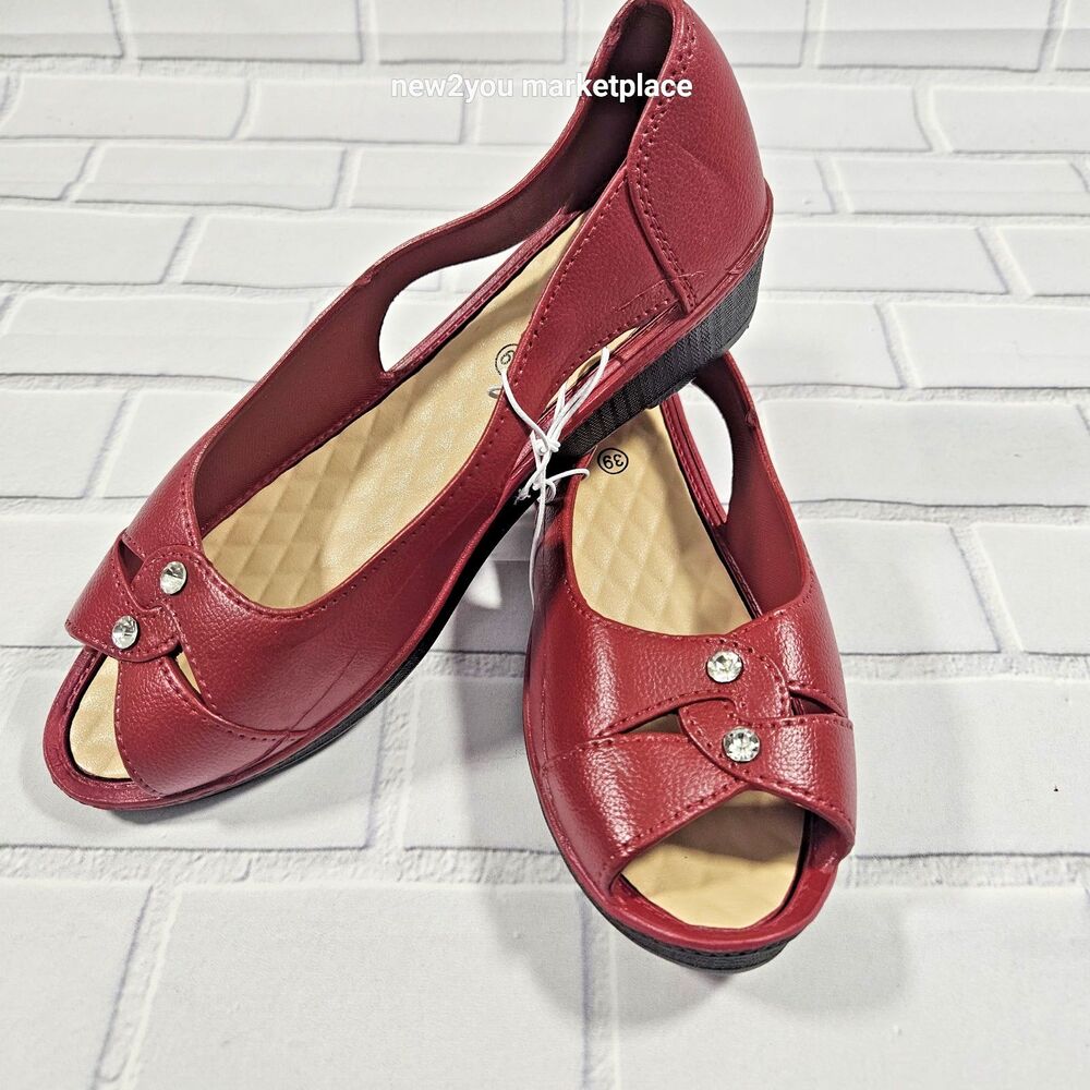 Fashion Womens Shoes Slip-in Open Toe US sz 8.5 (39) Burgandy / dark red Rubber
